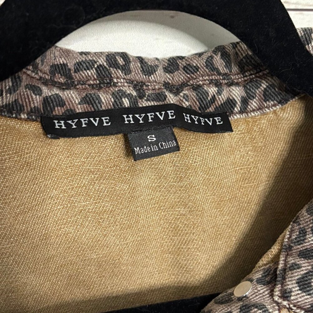 HYFVE Distressed Cropped Denim Leopard Print Jacket Small - Picture 11 of 11
